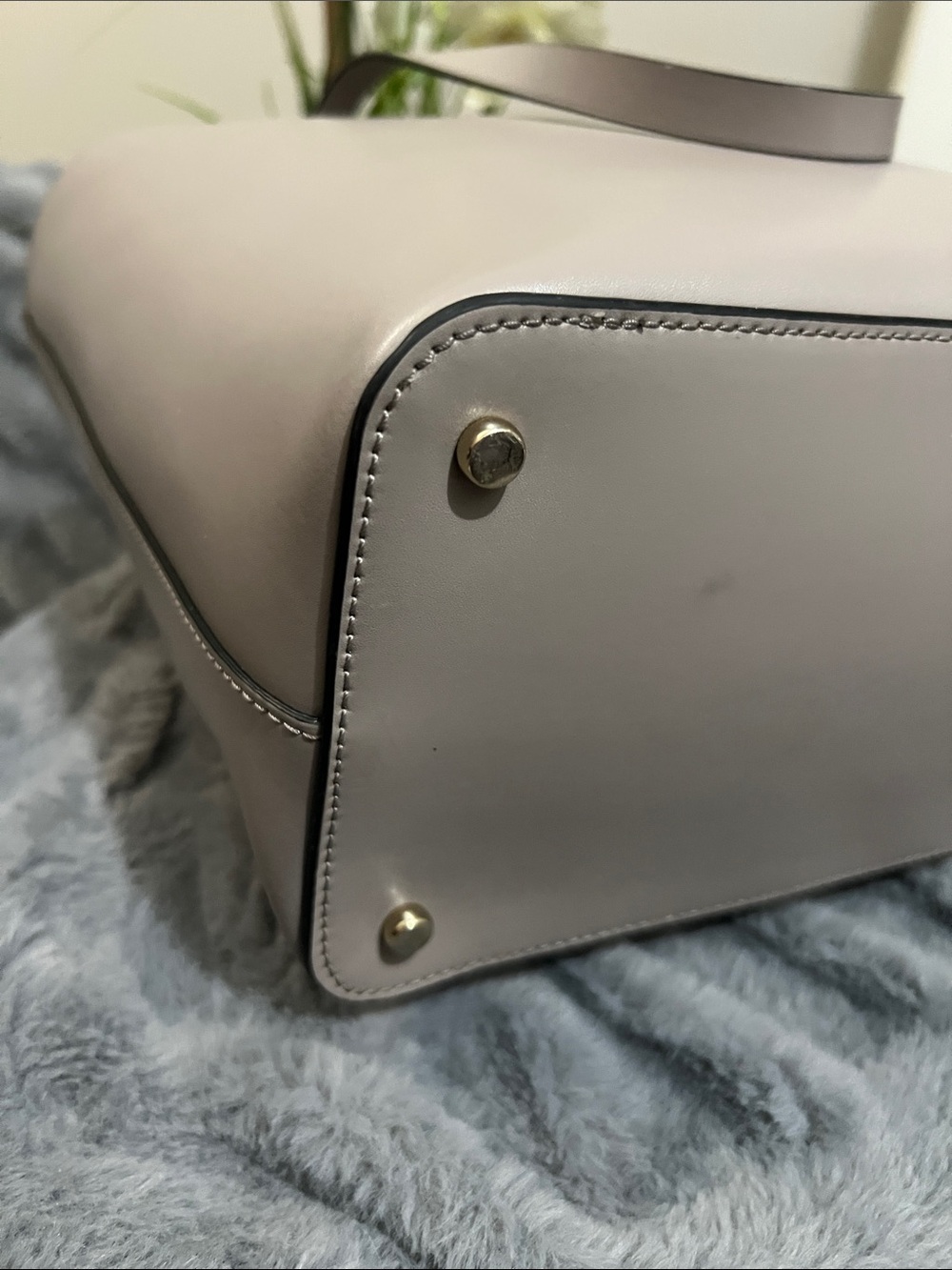 Kate Spade Owl Star Bright Little Len Gray Leather Tote EUC retail $398 - Picture 7 of 10